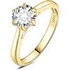 JewelryPalace 1ct Classic Anello Solitario Donna Argento 925 con Creato Moissanite, Diamante Simulato Anelli Dorati con Pietra Rotonda, Semplice Fedine Fidanzamento in Oro Set Gioielli Donna 9.5