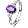 Bellitia Jewelry Anello da donna in Argento Sterling 925 con Ametista Viola Simulato, Anello con Pietra Natale a Forma Ovale, Gioielli da donna