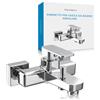 Bächlein Rubinetto universale per vasca da bagno Junias dal design angolare, set completo con tutti gli accessori, rubinetto monocomando per la vasca da bagno, cromato, rettangolare