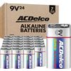 Powermax ACDelco 24 batterie da 9 volt, batteria super alcalina di potenza massima, durata 7 anni, imballaggio riciclabile