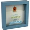 LINA OFFICINE GRAFICHE CREATIVE Salvadanaio Decorativo in Legno, Tema Nuova Casa, 16x16 cm, Blu