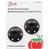 Dritz-Bottoni a Pressione da Cucire in Ottone, 30 mm, 2 Pezzi, Colore: Nero