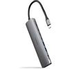 NANOCABLE 10.16.4608 - Hub USB-C 8 in 1, Convertitore USB-C 3.1 a 2xUSB-A 3.0 + 3xUSB-C 3.0 + USB-C PD + HDMI 4K@60Hz + Jack Audio 3.5 mm, Alluminio, Grigio, 18 cm