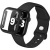 Raradev 3-in-1 per Cinturini Apple Watch 44mm con Custodia e Proteggi Schermo, Cinturino Sportivo in Silicone e Cover Protettiva con Vetro Temperato 9H per iWatch Serie 6/5/4/SE, Nero