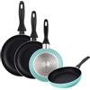 WELL HOME MOBILIARIO & DECORACIÓN Set di padelle Ø16 Ø20 Ø24 e Ø28 cm induzione antiaderente in alluminio pressato azzurro