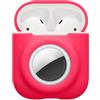 kwmobile Custodia 2 in 1 compatibile con Apple Airpods 1 & 2 e AirTag - Cover Cuffie Bluetooth - Protezione in Silicone con Moschettone - rosa shocking
