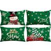 Artscope 4 Pezzi Federe Cuscini di Natale Cuscino Decorativo in Lino Natalizi per la Decorazione Domestica Soggiorno Camera da Letto Divano 40x60cm (Verde - Popolo di Neve e Camion Albero di Natale)