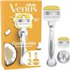 Gillette Venus Pro Comfortglide Rasoio da Donna, al Profumo di Cocco, 2 Lamette di Ricambio, Manico in Metallo Riutilizzabile e Gancio per Doccia