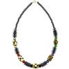 LE DEUCALION Collana Caduta con Pietre di Ematite, alternate con Pietre Naturali di Colori e Perle di Corno Naturale intagliate a forma di botti Piccoli Chiusura in Argento 925., Pietra, Perline