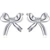 Reffeer Orecchini a perno in argento Sterling 925 con fiocco, per donne, adolescenti e ragazze, graziosi orecchini a bottone, talla única, Argento sterling, Nessuna pietra preziosa