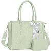 MOSISO Borsa Tote Laptop Donna,15,6-16 Pollici PU Pelle,Compatibile con MacBook,HP,Dell,Asus Notebook,Borsa Computer con Stampa Frontale Rilievo Ibisco Retro, Sciarpa Seta e Pochette,Salvia Verde