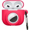 kwmobile Custodia 2 in 1 compatibile con Apple Airpods 4 e AirTag - Cover Cuffie Bluetooth - Protezione in Silicone con Moschettone - rosa shocking