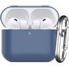 Nemteur Custodia per AirPods Pro 3 2025, Case Protettiva in Silicone per Air Pods Pro 3 Cover in Silicone Visibile a LED Frontale con Moschettone, Navy Blu