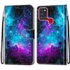 Mo-Somnus Cover per Samsung Galaxy A21S, Custodia in PU Pelle Magnetica Libro Flip Caso Antiurto Portafoglio [Supporto Stand] con Porta Carte e Cinturino da Polso Wallet Case (Cielo Stellato)
