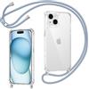 Coiwxmoi Cover per iPhone 14/iPhone 13 con Cordino, Custodia Trasparente con Regolabile Collana Ultra Sottile Antiurto AntiGraffio TPU Silicone Bumper Protettiva Case con Laccio Tracolla, Blu