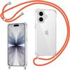 Coiwxmoi Cover per iPhone 17 con Cordino, Custodia Trasparente con Regolabile Collana Ultra Sottile Antiurto AntiGraffio TPU Silicone Bumper Protettiva Case con Laccio Tracolla per iPhone 17, Orange