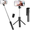 Flintronic Bastone Selfie Treppiede, Bastone per Selfie, 67cm Selfie Stick Estensibile con Telecomando Wireless/Rotazione a 360°, Compatibile con iPhone Smartphone Samsung, Action Camera