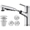 Vuadzren Rubinetto da bagno con 3 tipi di getto, rubinetto estraibile per lavabo con scarico, miscelatore monocomando per bagno, cromato