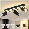 MYCUL Faretti da Soffitto a LED a 3 Fiamme Orientabile a 350°,Binario Faretti Soffitto 27W+3x5W Spot GU10,Faretto da Soffitto Bianco Caldo 3000K,Faretti Soffitto Moderna,Faretto per Cucina,Soggiorno Nero