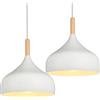 iDEGU 2 Pezzi Lampadario a Sospensione Retrò 24cm Lampada a Soffitto in Legna Metallo Moderna LED Lampada a Sospensione Stile Scandinavo Plafoniera per Sala da Pranzo Camera da Letto (Bianco)