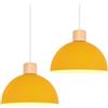 iDEGU 2 Pezzi Lampade a Sospensione Retrò 25CM LED Lampada a Soffitto in Legna Metallo Moderna Lampadario Stile Scandinavo a Semicerchio Plafoniera per Soggiorno Sala da Pranzo Cameretta (Giallo)