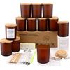 MILIVIXAY - Confezione da 12 barattoli per candele in vetro satinato ambrato, 295 ml, con coperchio e kit per la creazione di candele, vuoti, contenitori per spezie e polveri
