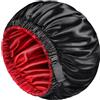 mikimini Cuffia in Raso per Uomo e Donna, Cuffia per Dormire Reversibile a Doppio Strato per Trecce di Capelli con Fascia Elastica Regolabile Antiscivolo Super Morbida (XL, Nero/Rosso)