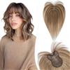 Silk-co Topper Capelli Veri Umani Extension con Frangia Finta 8x11cm Toupet Frangia Clip Capelli Veri 150% Densita Fascia Unica, Marrone & Biondo Scuro
