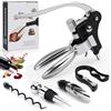 Raxfekro Set di 5 cavatappi premium con cavatappi a leva, versatore per vino, tappo sottovuoto, tagliacapsule e spirale intercambiabile, per tutti i tappi di sughero