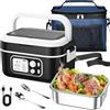 RWSRW Scaldavivande Elettrico Portatile 100W, Lunch Box Elettrico 1.5l Acciaio Inox Rimovibile Porta Pranzo Riscaldabile con Divisorio Removibile, Forchetta, Cucchiaio e Borsa Termica