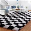 BYBSRLL Tappeto a Quadri a Pelo Lungo Nero Bianco Tappeto da Soggiorno 180 x 270 Antiscivolo Lavabile Grande Morbido Soffice Tappeto da Camera da Letto Tappeto per Camera dei Bambini Ragazze Ragazzi