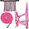 Pferdelinis Cavezza per cavalli con maglia di guida e frange di mosche, cavezza con maglia - Cavezza Pony Shetty Cob Full Kb (pony, nero/rosa + rosa)