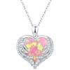 CUOKA MIRACLE Collana con ali d'angelo, a forma di cuore, opale, in argento 925, con angelo custode, con ciondolo a forma di ali d'angelo, con opale, idea regalo per donne, fidanzata, mamma, figlia,