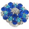 Avalaya Anello da cocktail placcato al rodio con diamante blu zaffiro, trasparente, azzurro, misura regolabile 7/8, diametro 30 mm