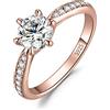 JewelryPalace 1ct Classico Anello Solitario Donna Argento 925 con Creato Moissanite, Diamante Simulato Anelli con Pietre Laterali, Semplice Fedine Fidanzamento in Oro Rosa Set Gioielli Donna 22