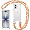 Coiwxmoi Cover per iPhone 17 con Cordino, Custodia Trasparente con Regolabile Collana Ultra Sottile Antiurto AntiGraffio TPU Silicone Bumper Protettiva Case con Laccio Tracolla per iPhone 17, Cachi