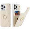 SailorTech iPhone 15 Pro Custodia Con Portacarte per Donne, Anello Stand Con Kickstand e Carta di Credito - Carino e Alla Moda - Bianco