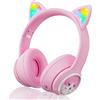 Woukksy Cuffie Bluetooth per Bambini, Nue Pieghevole 85dB Over-Ear Cuffie per Ragazza, Wireless Cuffie per Bambina con LED e Microfono per Scuola/Tablet/Telefono Cellulare/PC (Rosa)