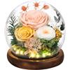 Emibele Regalo Rosa Eterna per la Festa della Mamma, Rosa Reale Conservata in Cupola di Vetro con LED, Fiori per Consegna, Regalo per Donna, Moglie, Compleanno, Anniversario, Champagne