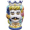 sicilia bedda - Teste di Moro SICILIANE in Ceramica di CALTAGIRONE - Realizzate a Mano - Altezza Centimetri 18 (Uomo, Corona Blu)