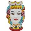 sicilia bedda - Teste di Moro SICILIANE in Ceramica di CALTAGIRONE - Realizzate a Mano - Altezza Centimetri 18 (Donna, Corona Gialla)
