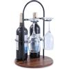Ouseen Portabottiglie Vino da Tavolo | Porta Calici e 2 Bottiglie | Scaffale Vino in Legno e Metallo, Idea Regalo
