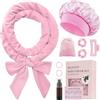 BUTBU Bigodino per Boccoli, Fascia Bigodino 9 Kit Fai da Te, Con Cuffia di Seta, Senza Calore, Con Fascia per Capelli, Morbido, per Salon Barber, Capelli Medi Lunghi- Rosa