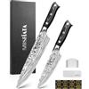 MOSFiATA Set 2 Coltelli da Cucina Professionali in Acciaio Inox, Coltello da Chef e Coltello per Carne con Lame da 15 cm e 23 cm, Manico in Legno Micarta Ultra Affilato