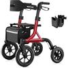 MAXWALK Deambulatore per anziani, con grandi ruote in gomma da 30,5 cm, per tutti i terreni, con schienale in rete traspirante, cavo integrato, portabicchieri, regolazione in altezza per 1,5-2 m,