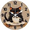 CHGCRAFT Orologio da parete Modello di caffè 30 cm Orologi per gatti neri non ticchettanti rotondo Funzionante a batteria per camera da letto soggiorno cucina ufficio