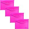 Grafoplás Grafoplas - 4 buste portafogli in plastica, dimensioni quarto con chiusura a bottone, bordino tessuto, 24,5 x 17,5 cm, colore fucsia traslucido, per documenti piccoli A5 o meno, perfetto come
