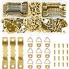 Ysimple 100 Pezzi Gancetti per Cornice con Dente di Segacon,80 Ganci a D Anelli,Ganci a Dente di Sega con 280 Viti e 1 Scatola di Plastica,per Foto Pitture,Decorazione Della Casa (Oro)