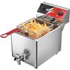 CROSSON Friggitrice Commerciale 6 Litri,Friggitrice Elettrica ad Olio da Inox 3000W con Coperchio,con Rubinetto di Scarico,Controllo Tempo e Temperatura 80-200°C,per Cucina Ristorante