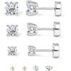 SLLAISS 3 Paia Orecchini Uomo Moissanite Argento 925 Punto Luce Set 3/4/5mm Taglio Brillante Diamante Ipoallergenici Orecchino Simulato per Donna Regalo Compleanno Argentato, Argento
